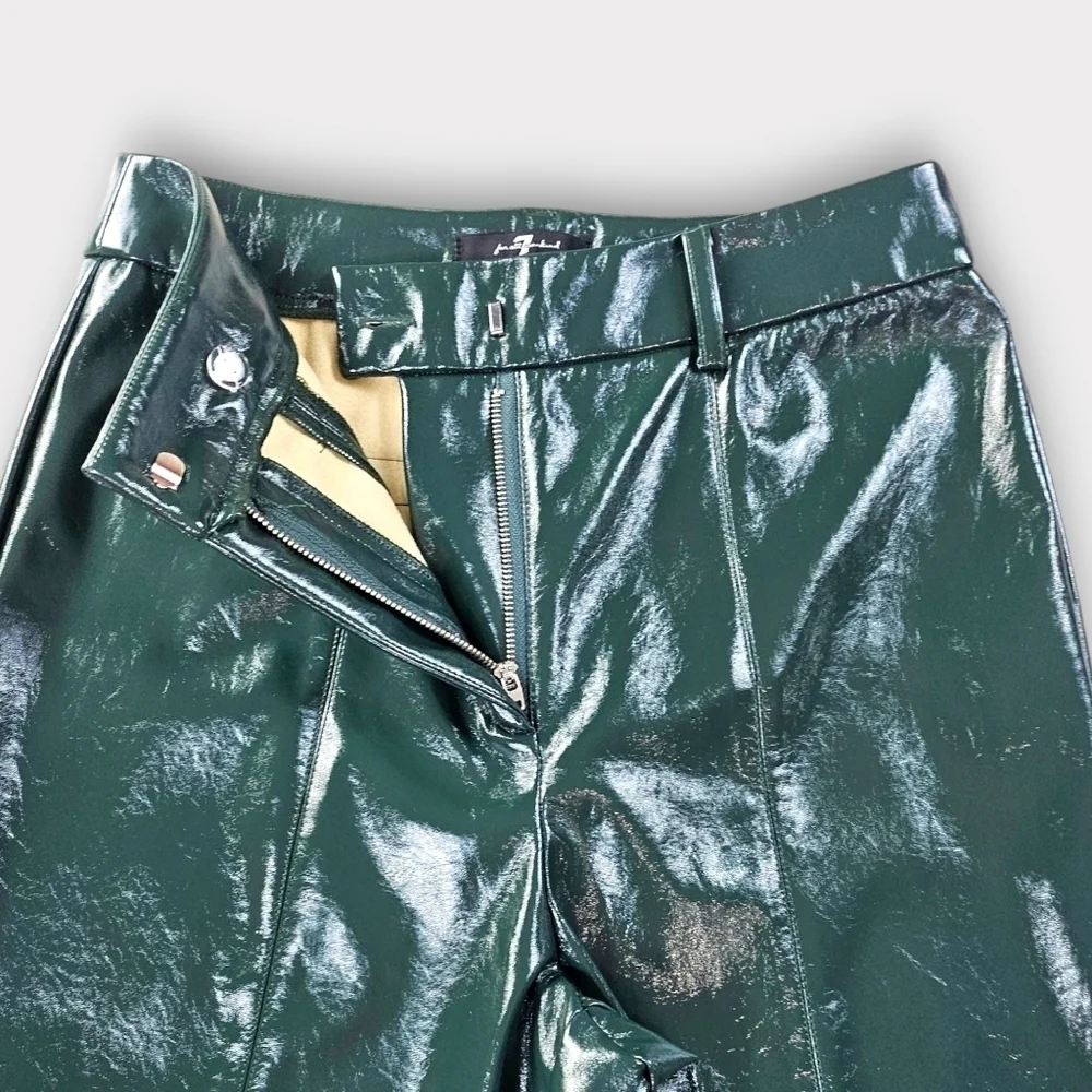 7 For All Mankind Green Faux Leather Flare Pant Small